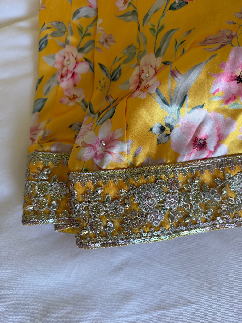 Yellow Floral A-Line Skirt With Embellished Waist — image 3 of 5